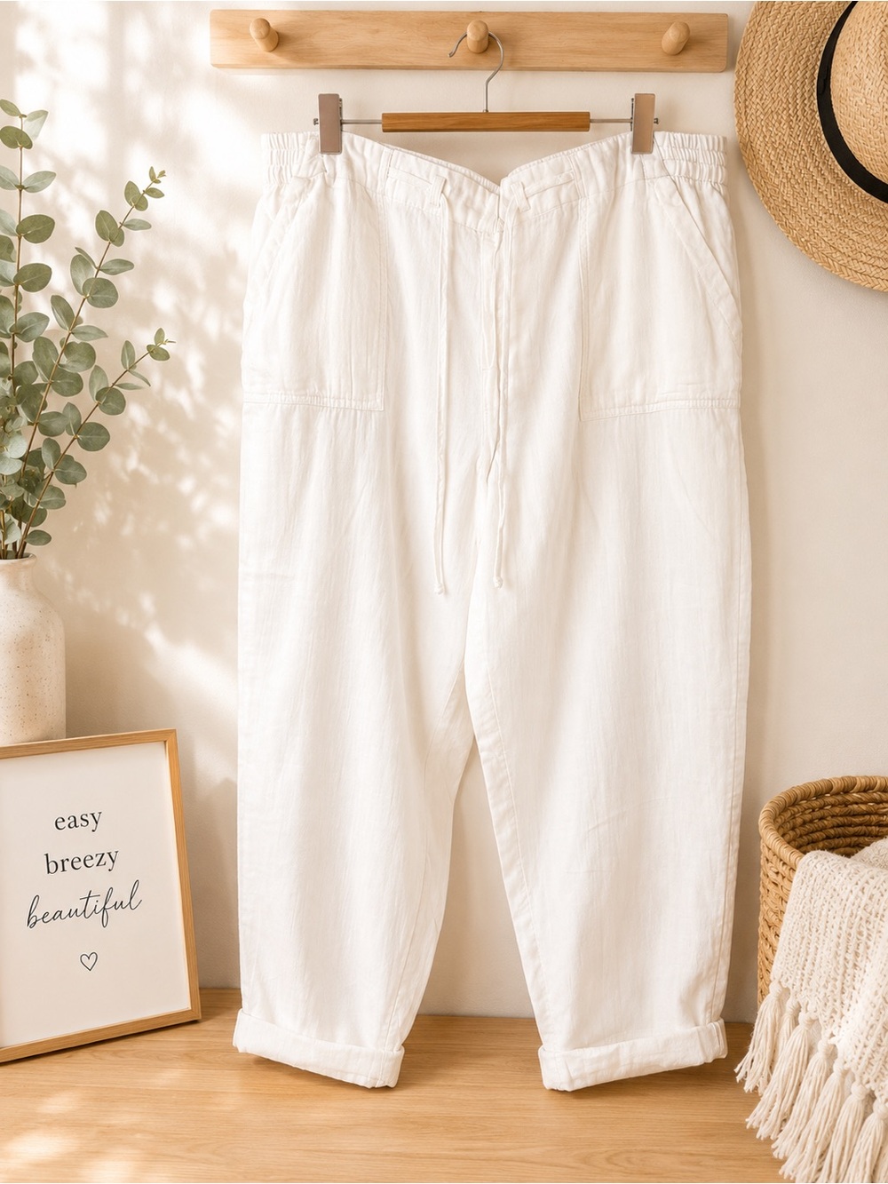 Lightweight White Drawstring 100% cotton Pants